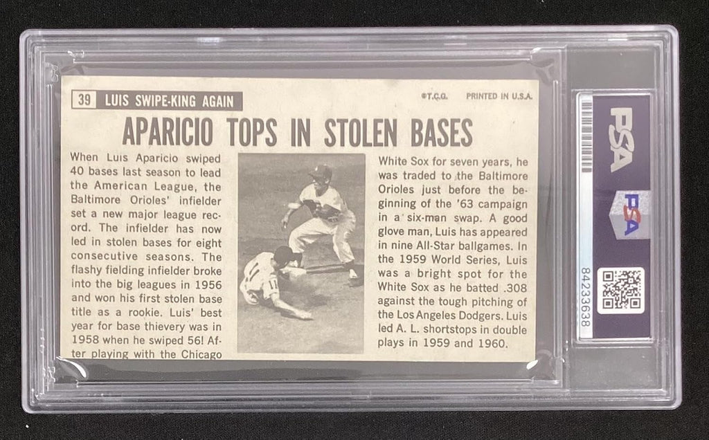 Luis Aparicio Signed 1964 Topps Giants #39 Card Orioles Autograph HOF PSA/DNA - Baseball Slabbed Autographed Cards