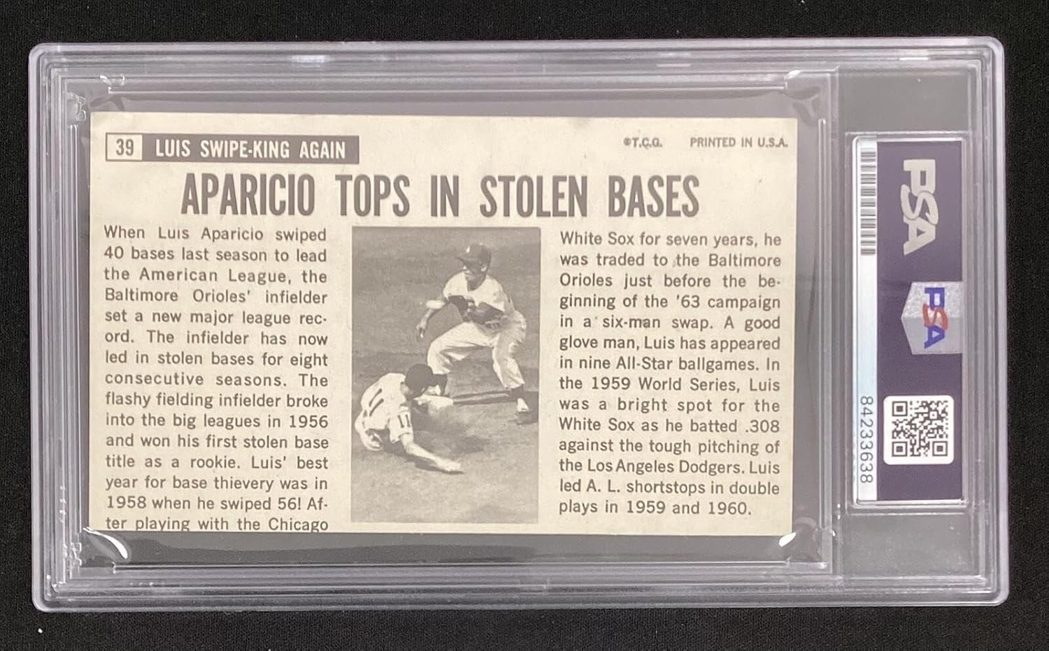 Luis Aparicio Signed 1964 Topps Giants #39 Card Orioles Autograph HOF PSA/DNA - Baseball Slabbed Autographed Cards