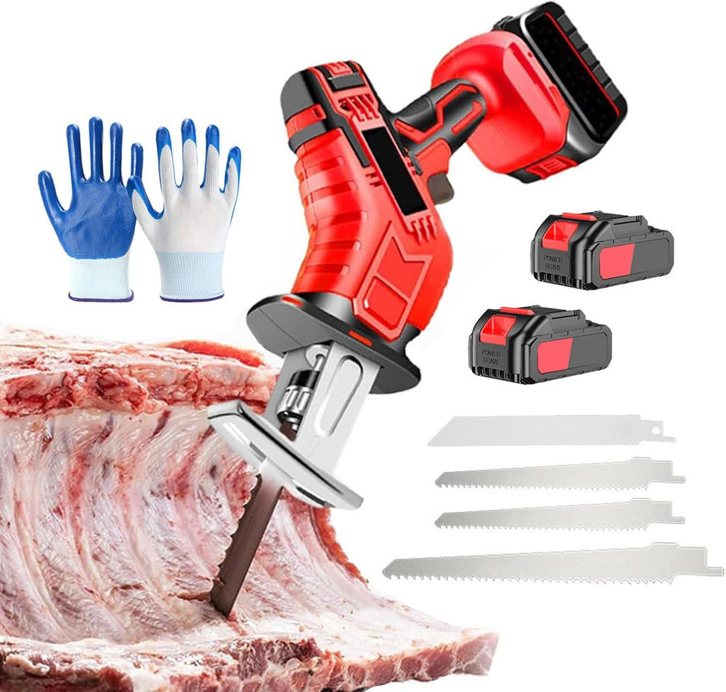 Bone Cutting Electric Saw, Cordless Bone Saw Machine, Quick Heat Dissipation, LED Auxiliary Lighting, with 2 Rechargeable Battery, for Cutting Meat, Bones