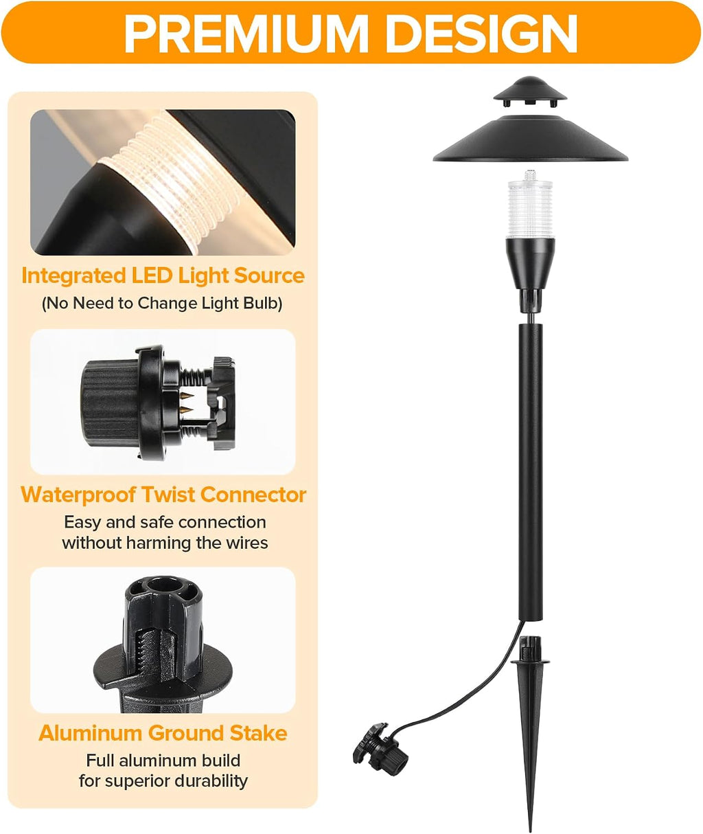 LUTEC 12V Low Voltage Landscape Lighting, Die-cast Aluminum Spot Lights with Connectors, Low Voltage Pathway Lights with Spotlights Waterproof for Tree Garden Yard Pathway, 12 Pack