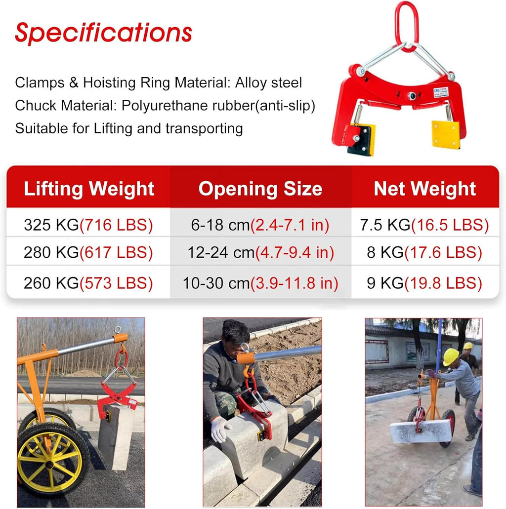 Vertical Plate Lifting Clamp, Heavy Duty Alloy Steel Stone Clamps Forklift for Transporting Wood Slab, High Visibility Lifter Tool with Big Jaw Opening 6-30 Cm(One Color-Opening 2.4-7.1in)