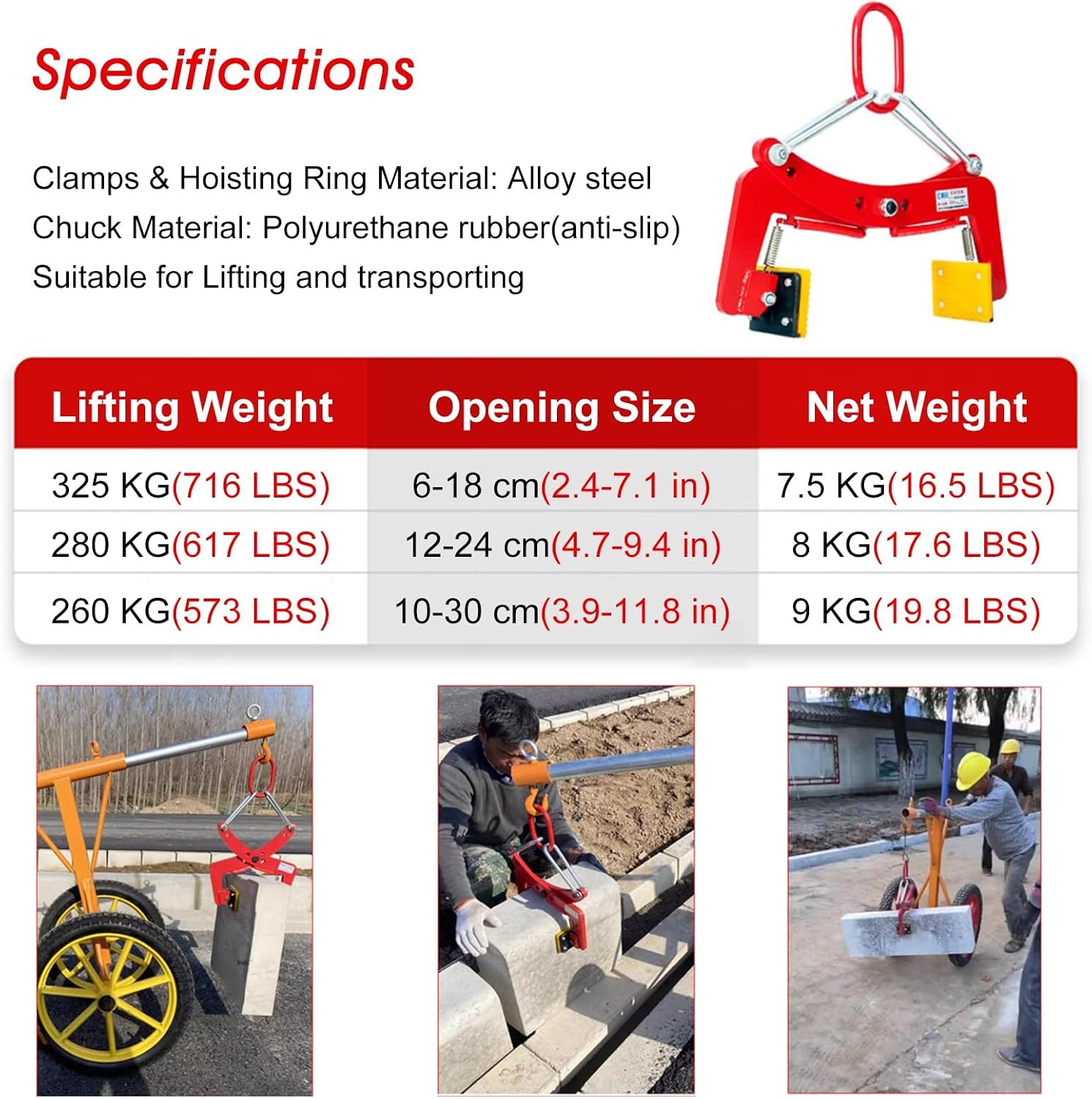 Vertical Plate Lifting Clamp, Heavy Duty Alloy Steel Stone Clamps Forklift for Transporting Wood Slab, High Visibility Lifter Tool with Big Jaw Opening 6-30 Cm(One Color-Opening 2.4-7.1in)