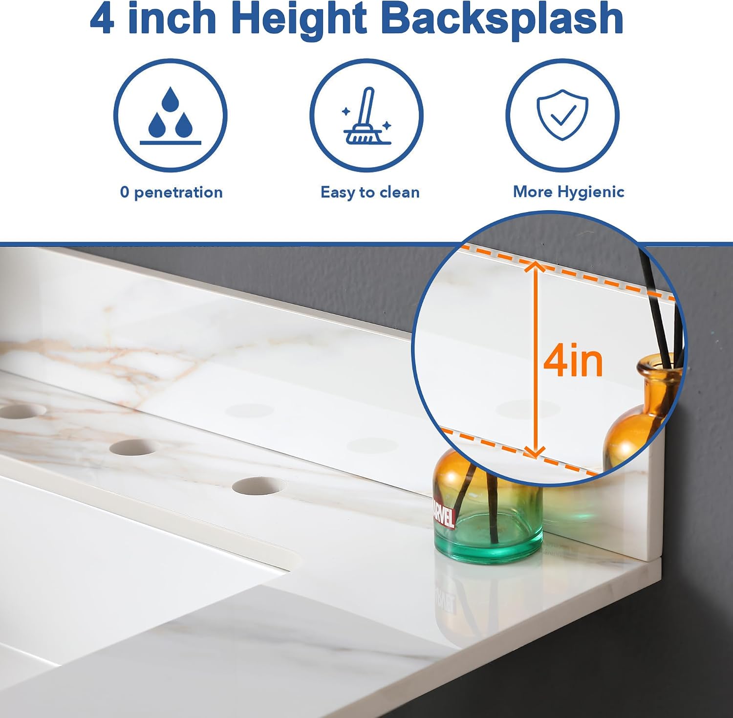 Montary 31'x 22' Bathroom Vanity Sink Top with Rectangular Undermount Ceramic Sink & Backsplash, 3 Pre-Drilled Holes Vanity Top with Safety Overflow Hole