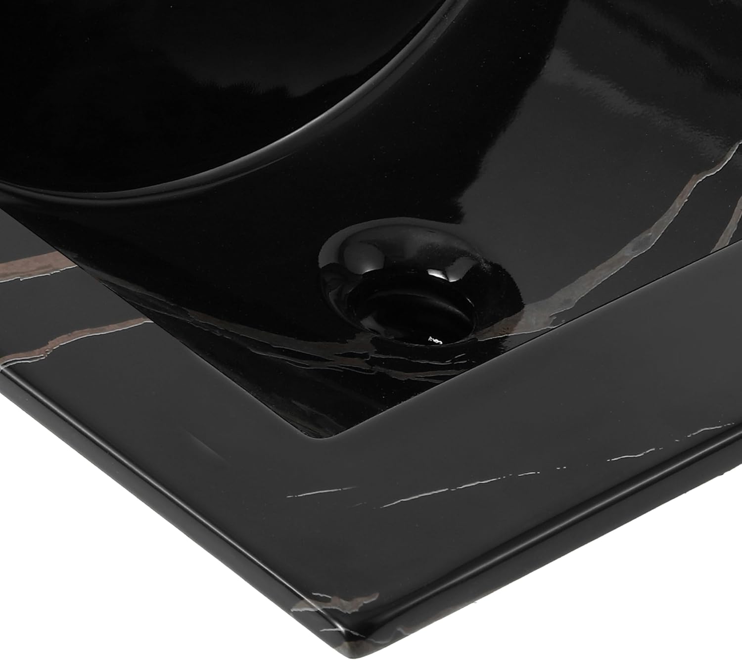 JONATHAN Y Ancillary 20 in. W x 18.25 in. D Ceramic Vanity Sink Top with 3-Hole Rectangular Single Sink Basin, Black Marble Effect SNK1000D