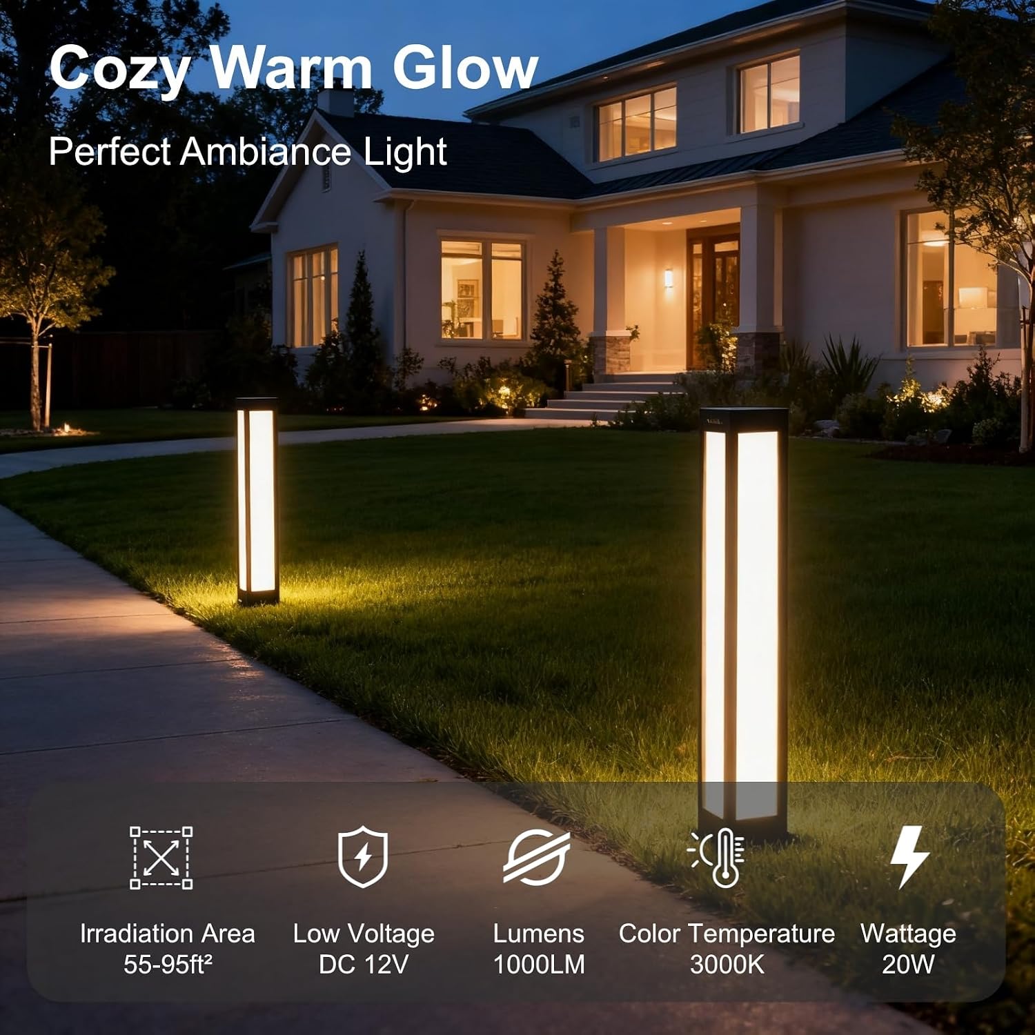 SkyGlow 32' Bollard Light, 12V/120V Aluminum LED IP65 Waterproof Outdoor Modern Landscape Path Lights, 3000K Curb Appeal for Garden Pathway Lawn Patio Courtyard Driveway Commercial