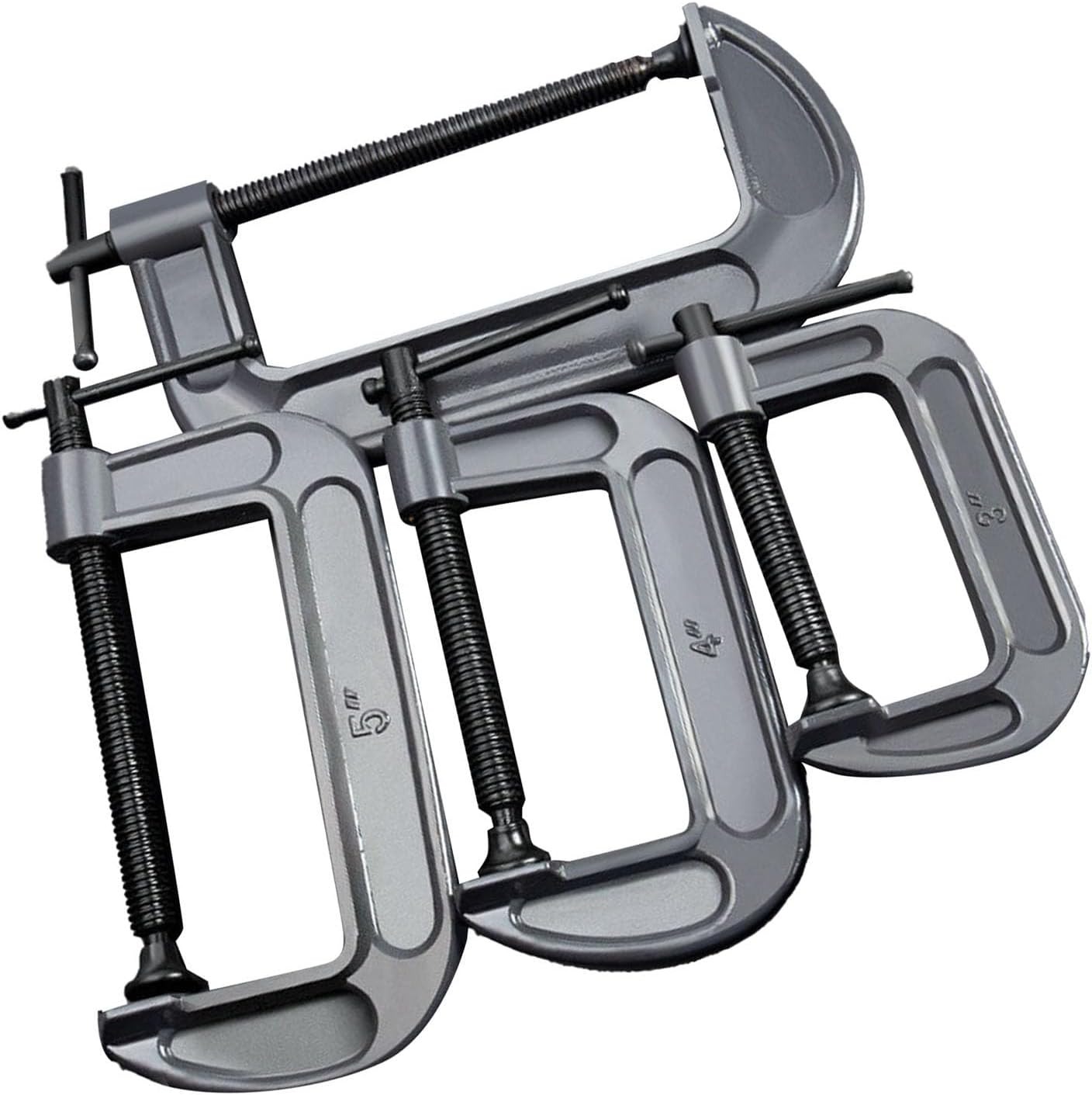 Sorandy 4 Pcs C Clamps Set, 3in 4in 6in 8in Steel Small Steel Heavy Duty Welding Clamps Set with Sliding T Handle and Adjustable Screws for Carpentry Caliper Woodworking Building (Industrial