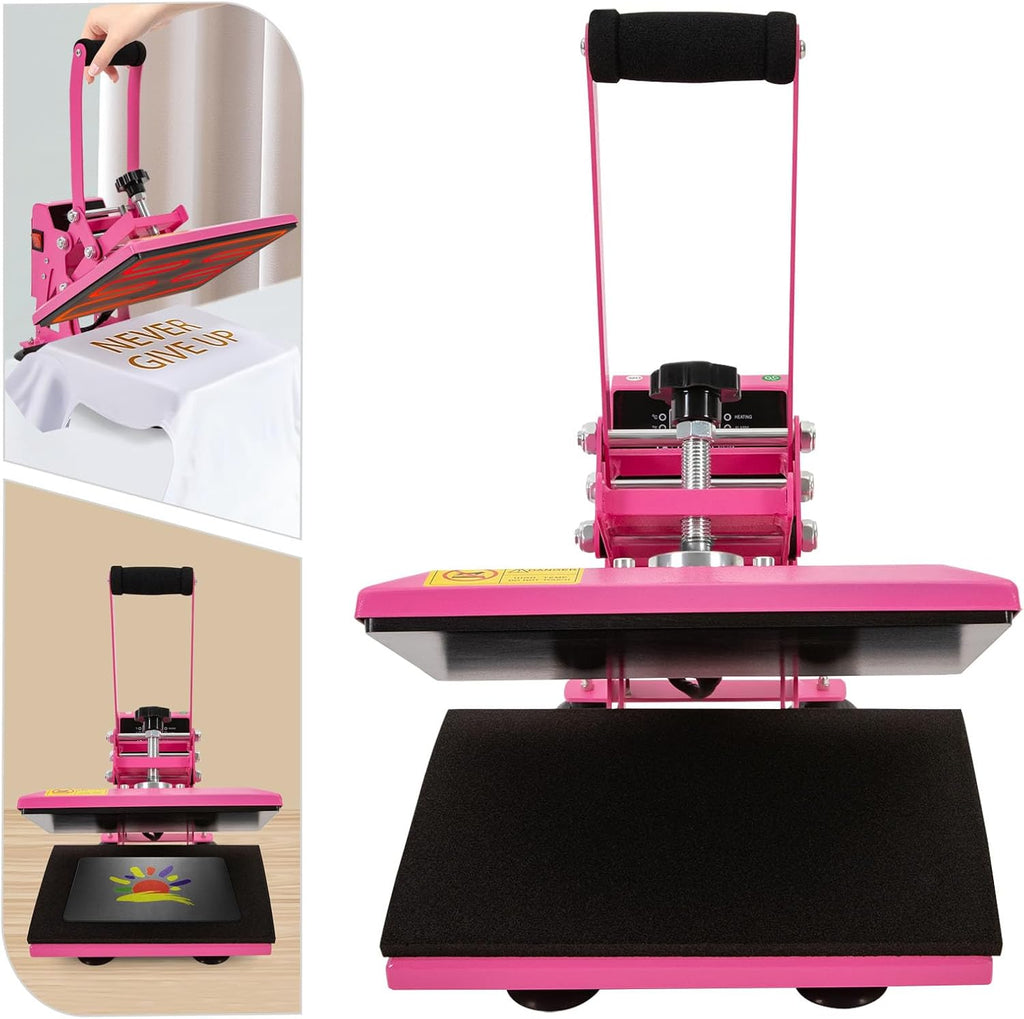 Heat Press Machine 11.8 * 9inch, Intelligent Control Heating Sublimation Heat Press Machine for T Shirts,Clamshell Digital T Shirt Press Machine for Homes, Craft Stores, Print Stores (Pink)