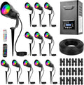 All-in-One RGBWW Low Voltage Landscape Lighting Kit, 12W LED Color Changing Landscape Lights with Remotes, Transformer and Wire, Outdoor Waterproof Spotlights for Yard Garden Festival Decor, 12-Pack