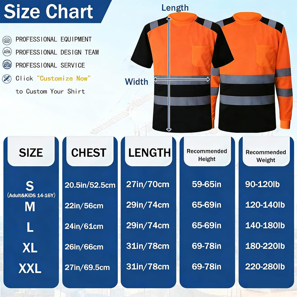BeautyWill Custom Logo High Visibility Safety Shirts, ANSI Class 3 Reflective Work Shirts Long Sleeve Crewneck T-Shirt