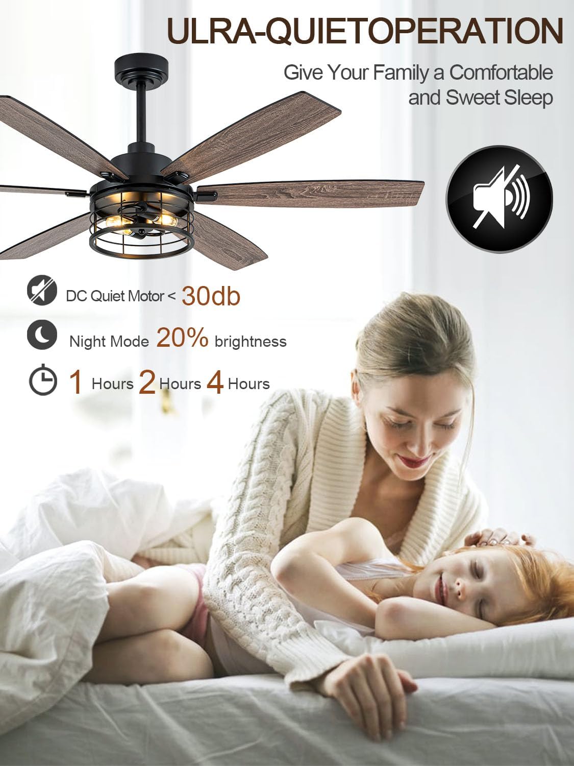 60 Inch Farmhouse Ceiling Fan with Lights and Remote Large Rustic Ceiling Fan Caged Fandelier Chandelier, 6 Dual Blades Reversible Quiet DC Motor 3CCT 6 Speed for Living Room Indoor Outdoor