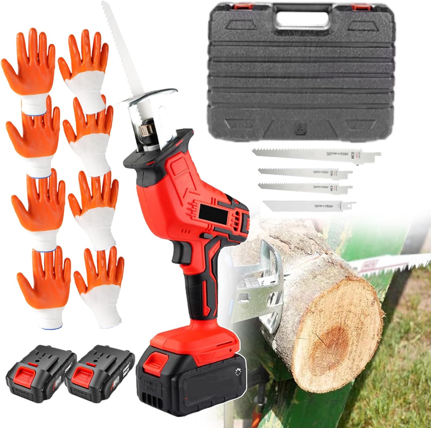 21V Reciprocating Saw, Electric Bone Cutter with 2 Batteries, Portable Butcher Saw and Electric Saws with Heat Dissipation Hole (with 12 Gloves),6AH