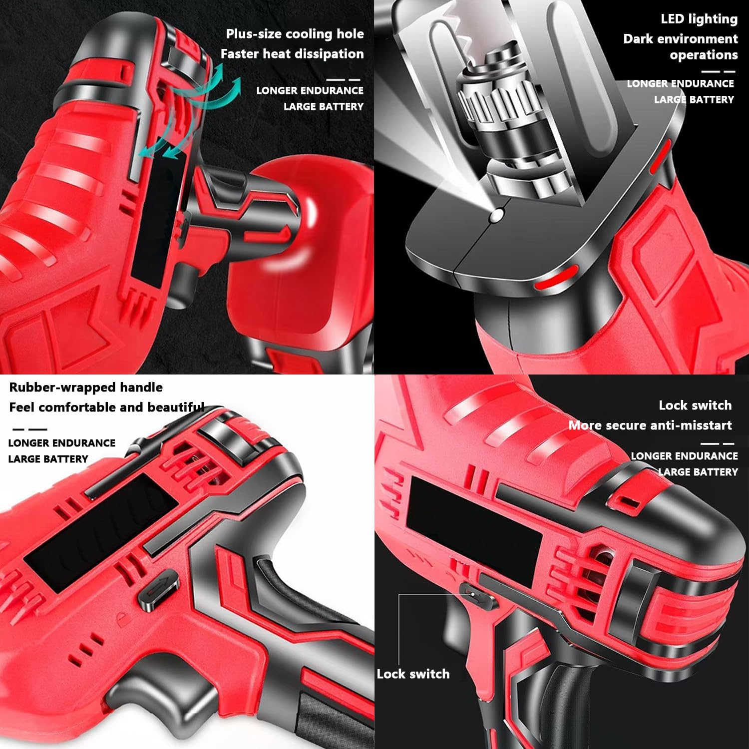 Lightweight Reciprocating Saw, Electric Meat Saw, 4 Saw Blades, 2 3000mah Battery, Built-In Safety Lock, Stroke Speed 2000/Min, Suitable for Cutting Bones and Meat