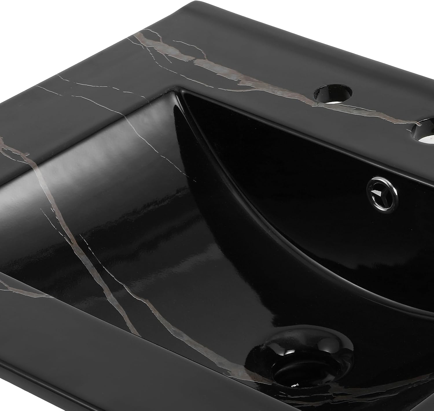 JONATHAN Y Ancillary 24 in. W x 18.25 in. D Ceramic Vanity Sink Top with 3-Hole Rectangular Single Sink Basin, Black Marble Effect SNK1001D