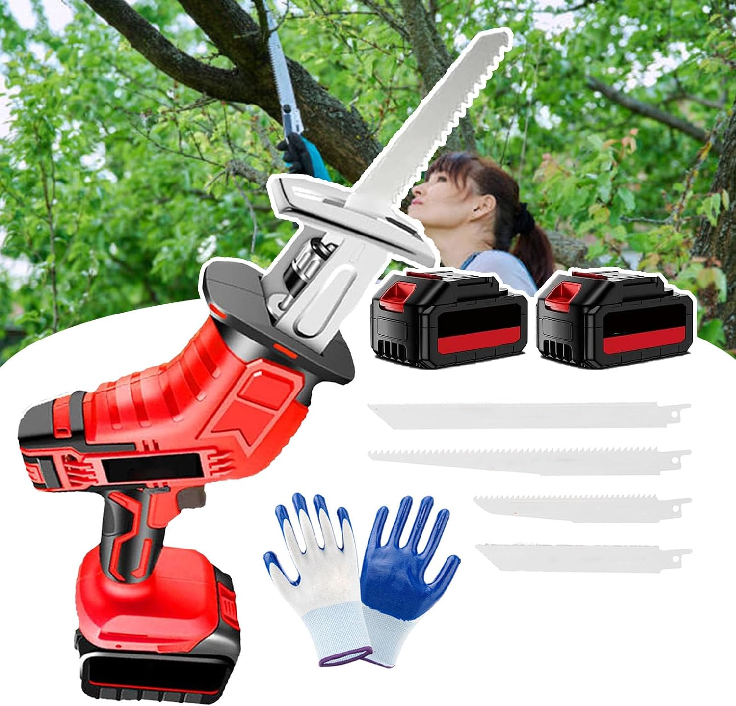 Cordless Reciprocating Saw,Electric Bone Saw Butchers Saw,Bone Cutting Saw,Large Capacity Battery-Long-Lasting/Led Lighting,With12 Gloves,for Wood/Metal/PVC Cuting