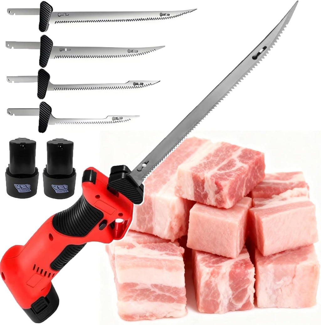 Heavy-Duty Electric Fillet Knife For Large Catches - Cordless Reciprocating Filet/Meat Saw W/ 4 Blades & 2 Batteries With 50-Min Fast Charge,For All-Day Use on Fish & Poultry