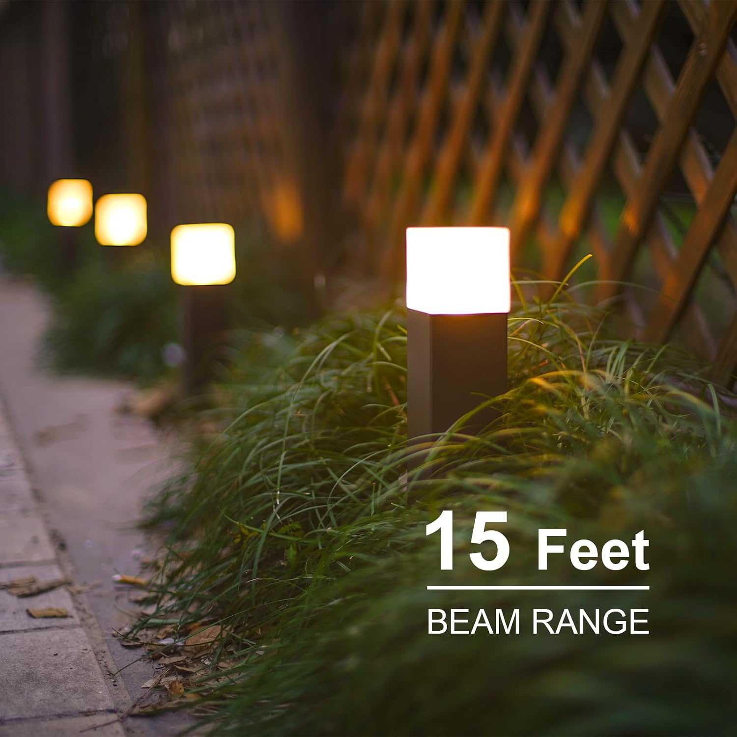 GOODSMANN Low Voltage Pathway Lighting 8PK Bollard Landscape Lights Kits 2W 2700K Warm White LED Wired Path Light 100 Lumens Outdoor Metal Brown Finish Walkway Driveway Light with Connector Stake
