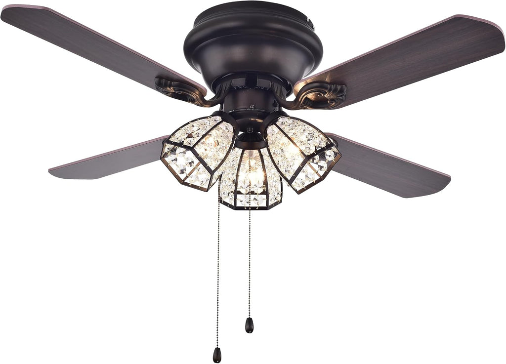 Warehouse of Tiffany CFL-8173AB Tarudor Dark Wood Antique Bronze Crystal Fan, 42'W x 42'L x 13'H