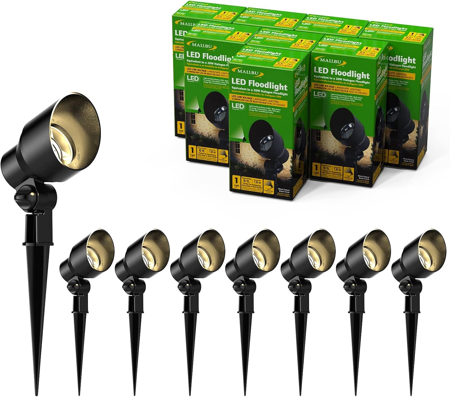 Malibu Low Voltage Floodlight LED Outdoor Landscape Lighting 12V Landscape Spotlight 6W Garden Light for Patio Yard 8Pack