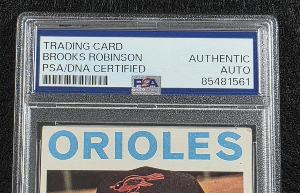 Rare 1964 BROOKS ROBINSON Signed TOPPS Card-HALL OF FAME-Baltimore Orioles-PSA - Baseball Slabbed Autographed Cards