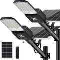 9500W Solar Street Lights Outdoor, 2PCS 40000mAh IP67 Waterproof Solar Security Flood Lights 7000K 450000LM Bright LED Beads Commercial Parking Light with Remote Control for Street, Court, Barn-Black