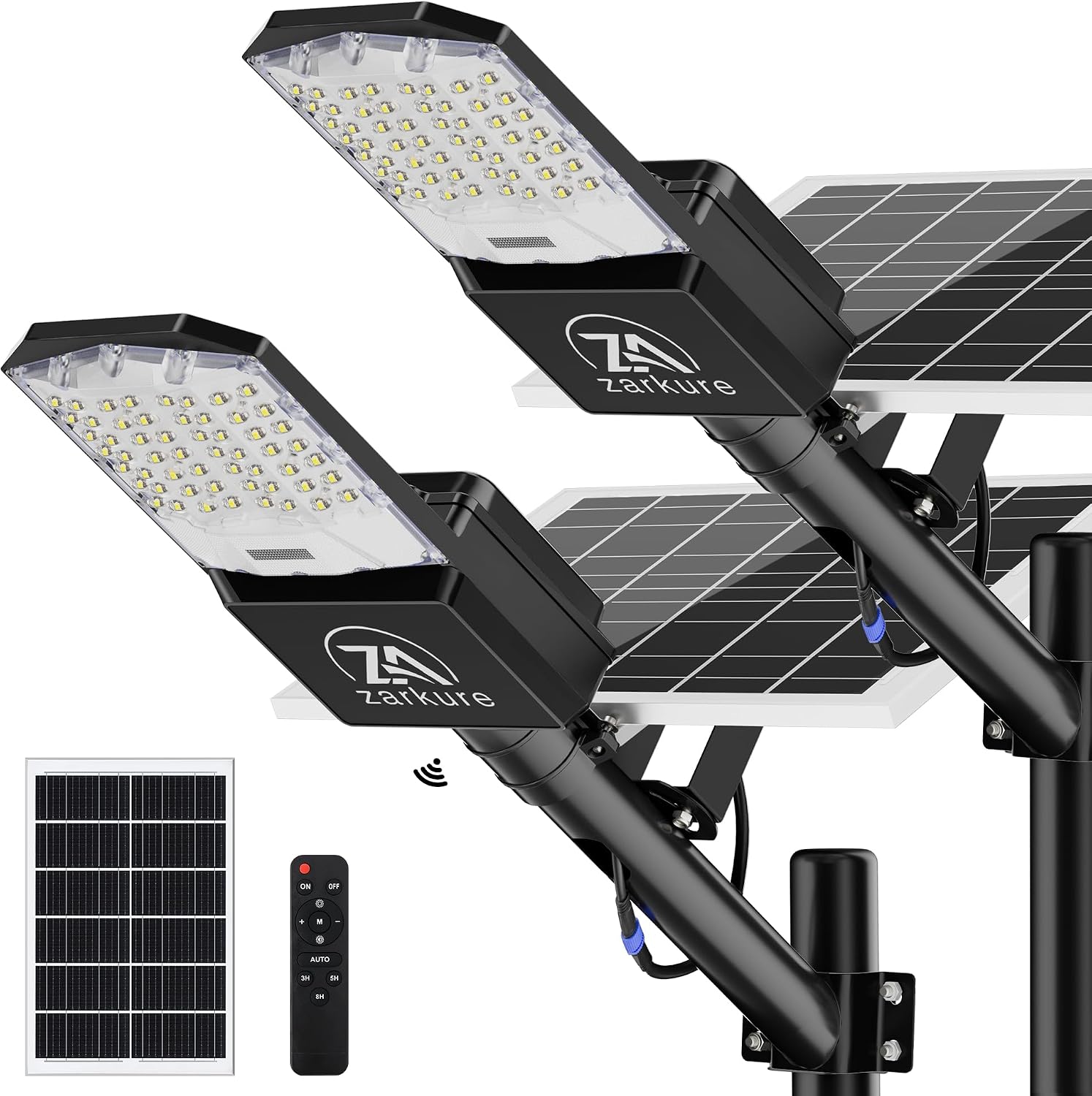 9500W Solar Street Lights Outdoor, 2PCS 40000mAh IP67 Waterproof Solar Security Flood Lights 7000K 450000LM Bright LED Beads Commercial Parking Light with Remote Control for Street, Court, Barn-Black