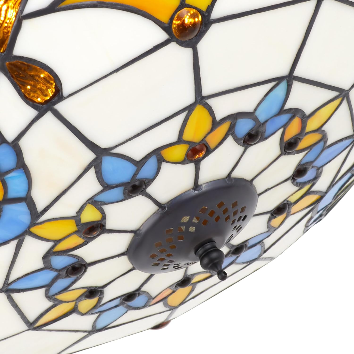 42'' Tiffany Ceiling Fan with Lights, Stained Glass Vintage Ceiling Fan Chandelier, 6 Speed Quiet Indoor Lighting Fixture Retractable Blades with Remote for Bedroom Living Room Hotel