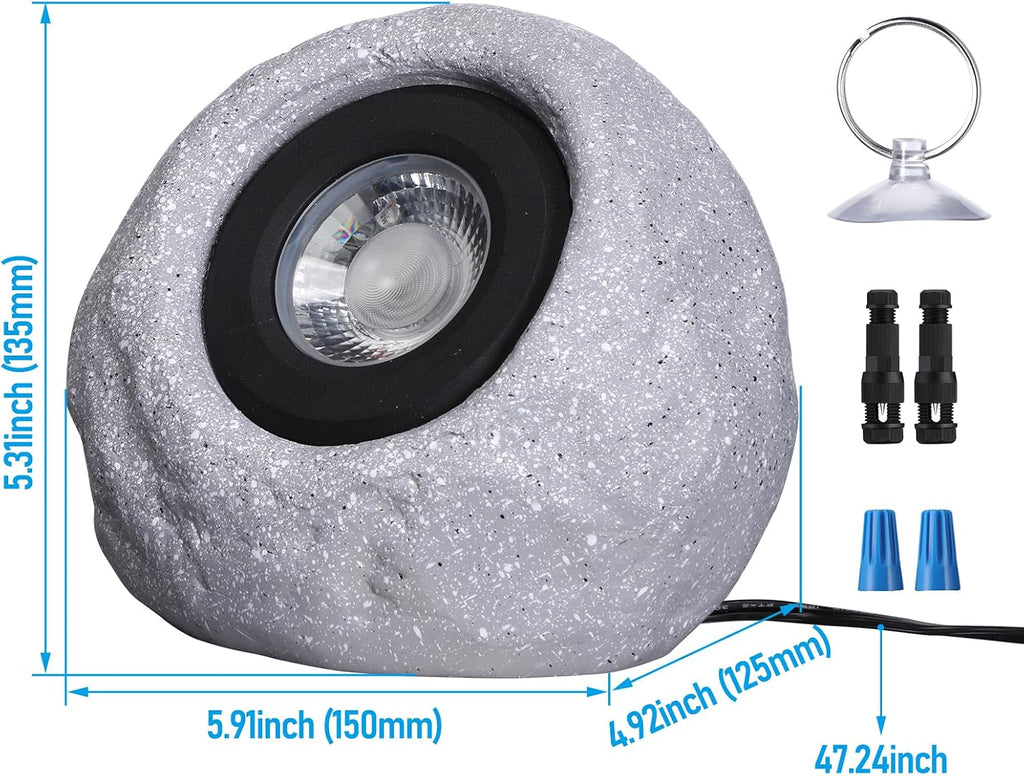 LEONLITE 5CCT LED Rock Lights Outdoor, 5W Low Voltage Landscape Spot Light for Garden, Yard, Decorative Stone Light, 12-24V AC/DC, CRI90, 200lm, IP65 Waterproof, Round, Light Gray, Pack of 4