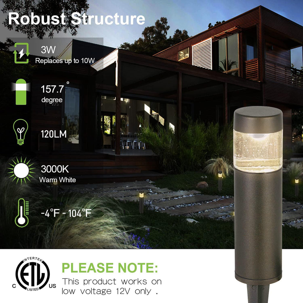 hykolity Low Voltage Landscape Lights, 3W 120LM 12V-15V LED Round Bollard Light, Wired Outdoor Walkway Light Path Lights for Yard Lawn, Aluminum Construction, 30 Watt Equivalent, 6 Pack