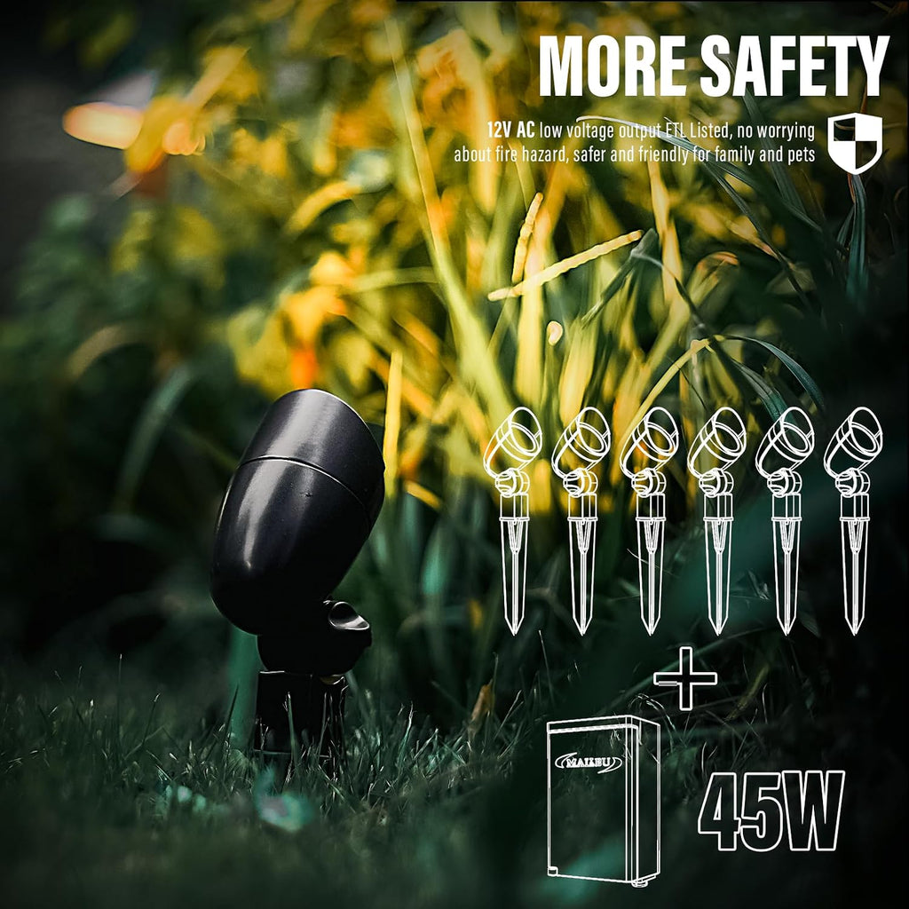 Outdoor Low Voltage Landscape Light Kit 3W 48Lumen LED Spotlights 12V 3600K Warm White Flood Lights with Connector and Stake 8Pack