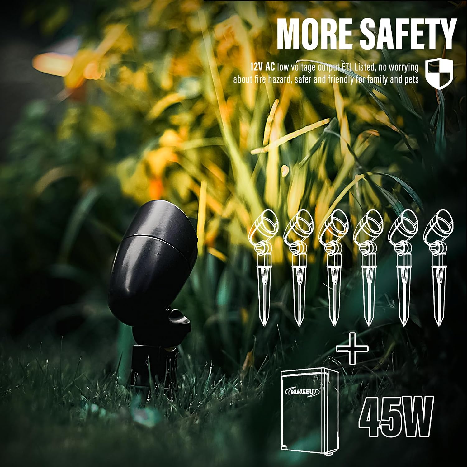 Outdoor Low Voltage Landscape Light Kit 3W 48Lumen LED Spotlights 12V 3600K Warm White Flood Lights with Connector and Stake 8Pack