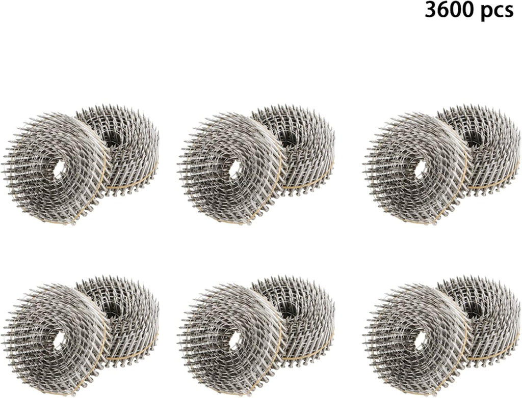 3600 Count 2-1/2 Inch Stainless Coil Siding Nails 15 Degree Coils, Small Cap Coil Nail, Cap Warp 5.8-6mm 0.09 Inch Ring Shank for Cement Board Siding or Fencing Applications