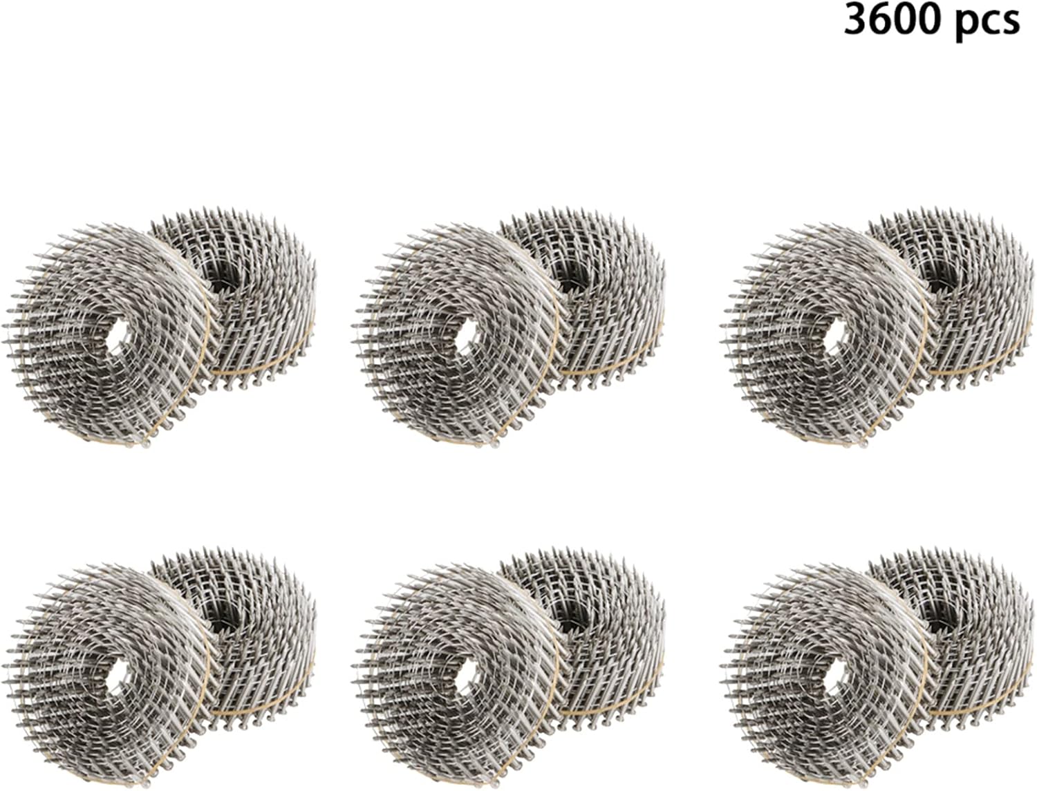 3600 Count 2-1/2 Inch Stainless Coil Siding Nails 15 Degree Coils, Small Cap Coil Nail, Cap Warp 5.8-6mm 0.09 Inch Ring Shank for Cement Board Siding or Fencing Applications