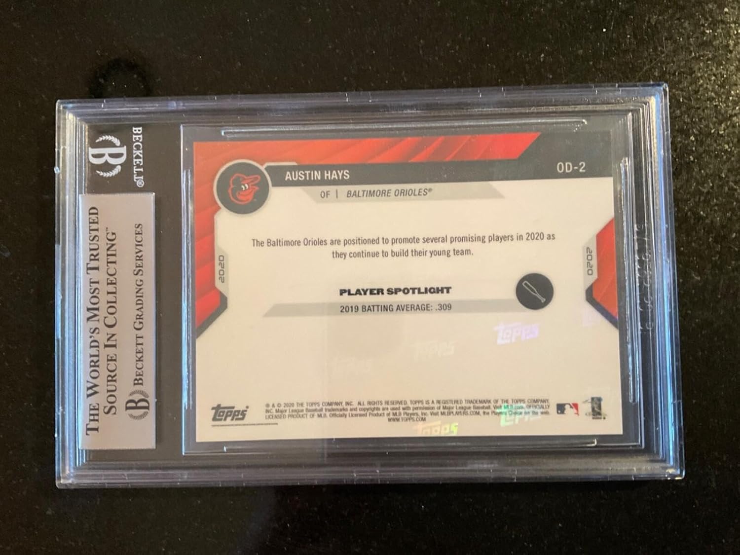 2020 Topps Now Road to Opening Day /5 Austin Hays #OD-2 POP 1 BGS 9 ORIOLES - Baseball Slabbed Rookie Cards
