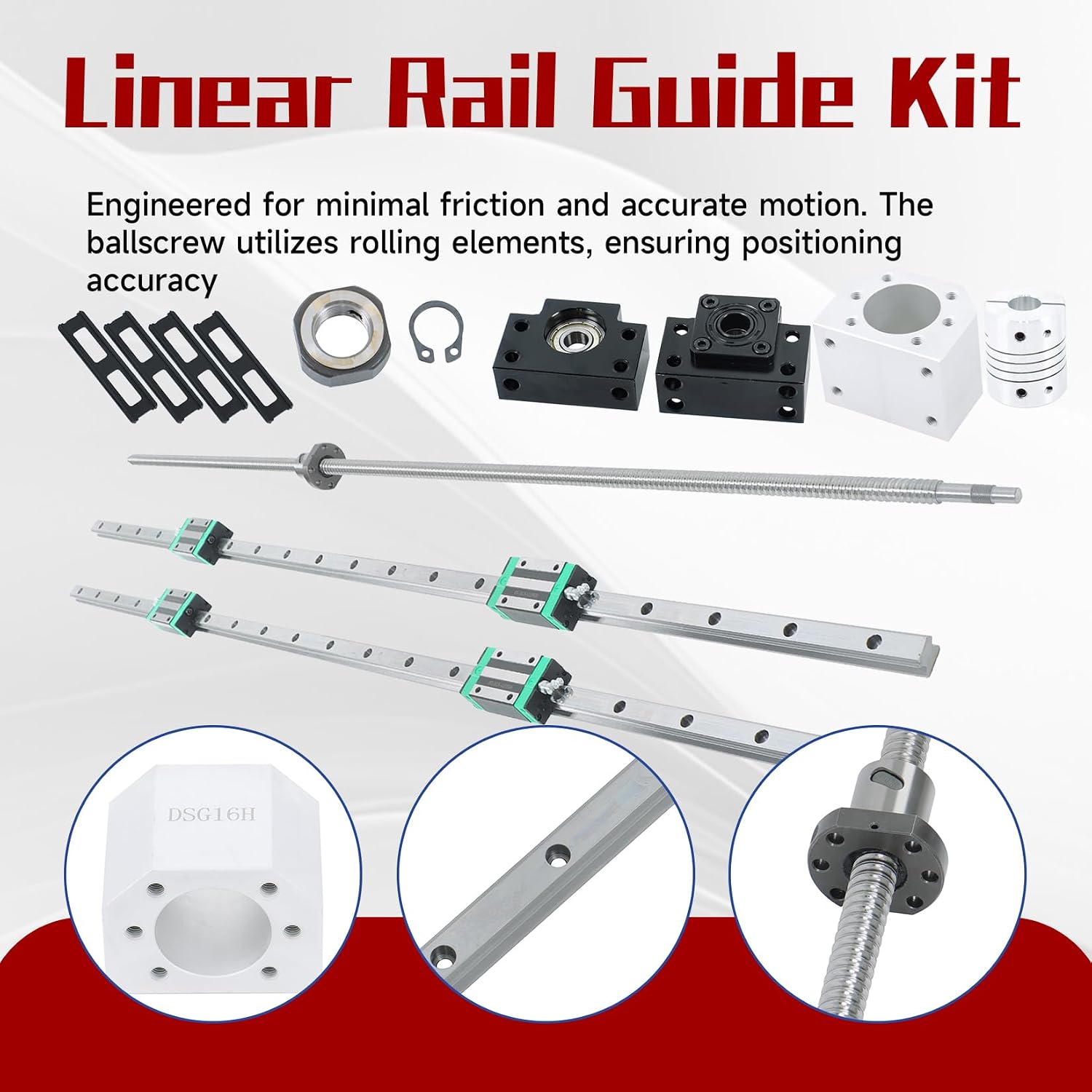findmall 2PCS HGR20-1200mm Rail 1PCS SFU1605-1200mm Linear Guide Rail Ball Screw Set with BF12, BK12 Blocks, DSG16H Nut, Coupling for CNC Router Lathe Mill