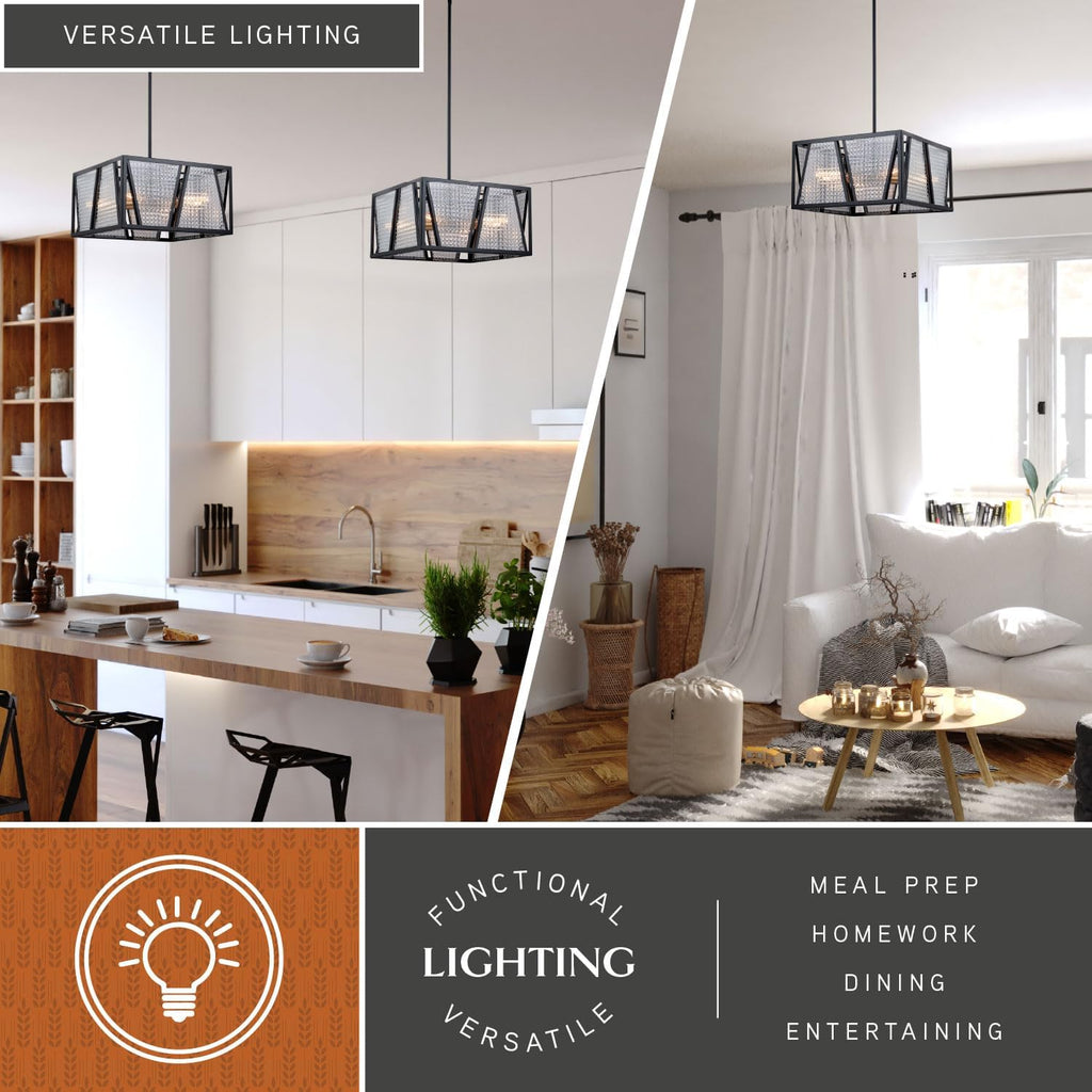 VAXCEL Oslo 16.25-in W Black Geometric Square Semi Flush Mount Ceiling Light Clear Glass