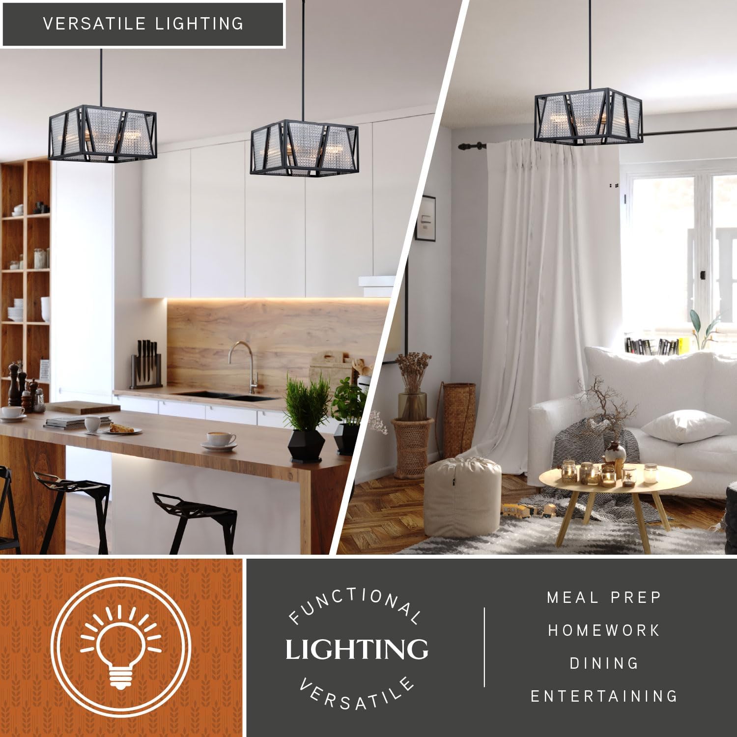 VAXCEL Oslo 16.25-in W Black Geometric Square Semi Flush Mount Ceiling Light Clear Glass