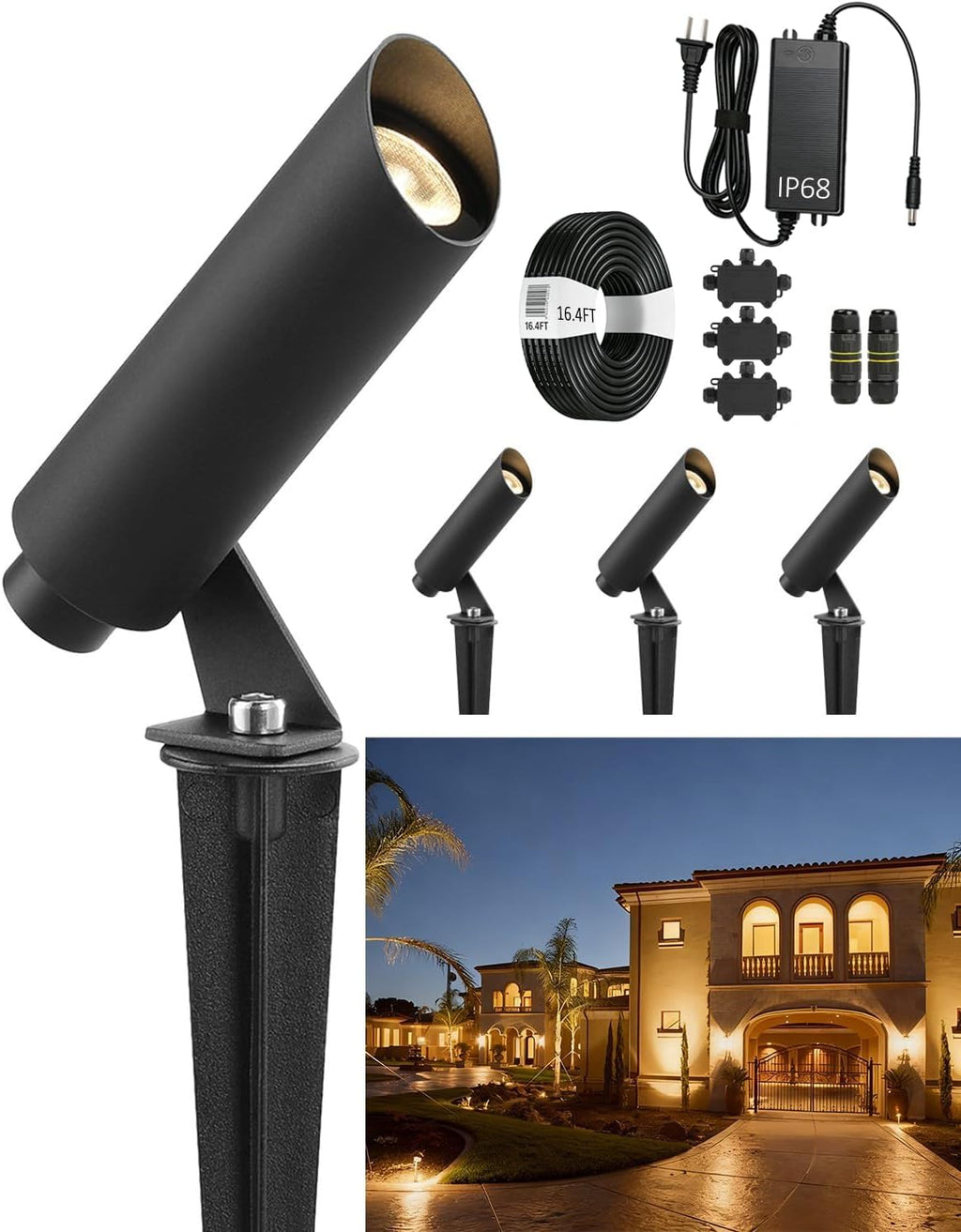 Outdoor Landscape Lighting, Mini Size Low Voltage LED Spotlight 2700K 4 Pack, IP65 Waterproof, with Quick Installation Accessories, for House Patio Garden Fence Tree Yard Plant Flags Use