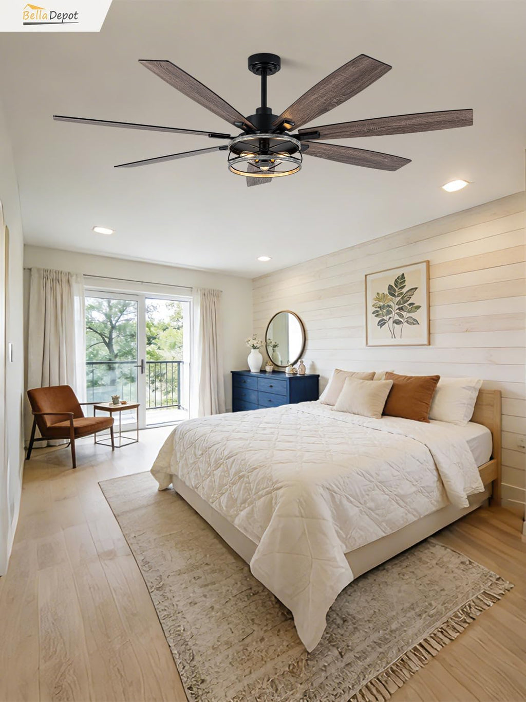Bella Depot 72 Inch Farmhouse Ceiling Fan Modern Black Chandelier Fan with Remote Control 6-Speed Reversible Timing Option - Ideal for Large Living Room, Garage, and Covered Patio