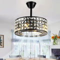 Fandian 18' Industrial Caged Ceiling Fan with Light,Bladeless Fan with 3 Speeds, Black Farmhouse Crystal Fandelier with Remote Control, Vintage Crystal Chandelier Fan for Dining Bedroom