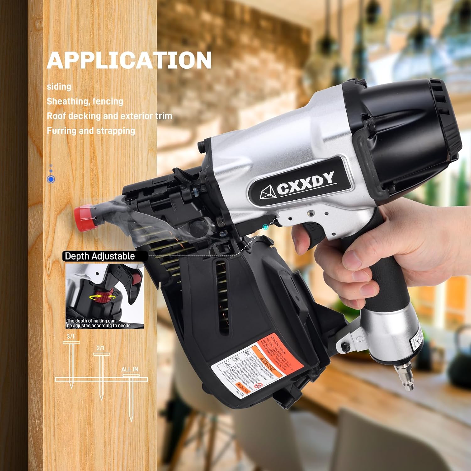 CXXDY Siding Nail gun 15 Degree 1-1/4' to 2-1/2' Coil Siding Nailer – High-Speed Pneumatic Siding Nailer for Siding, Framing, and Fencing – Professional-Grade Performance for Contractors and DIYers