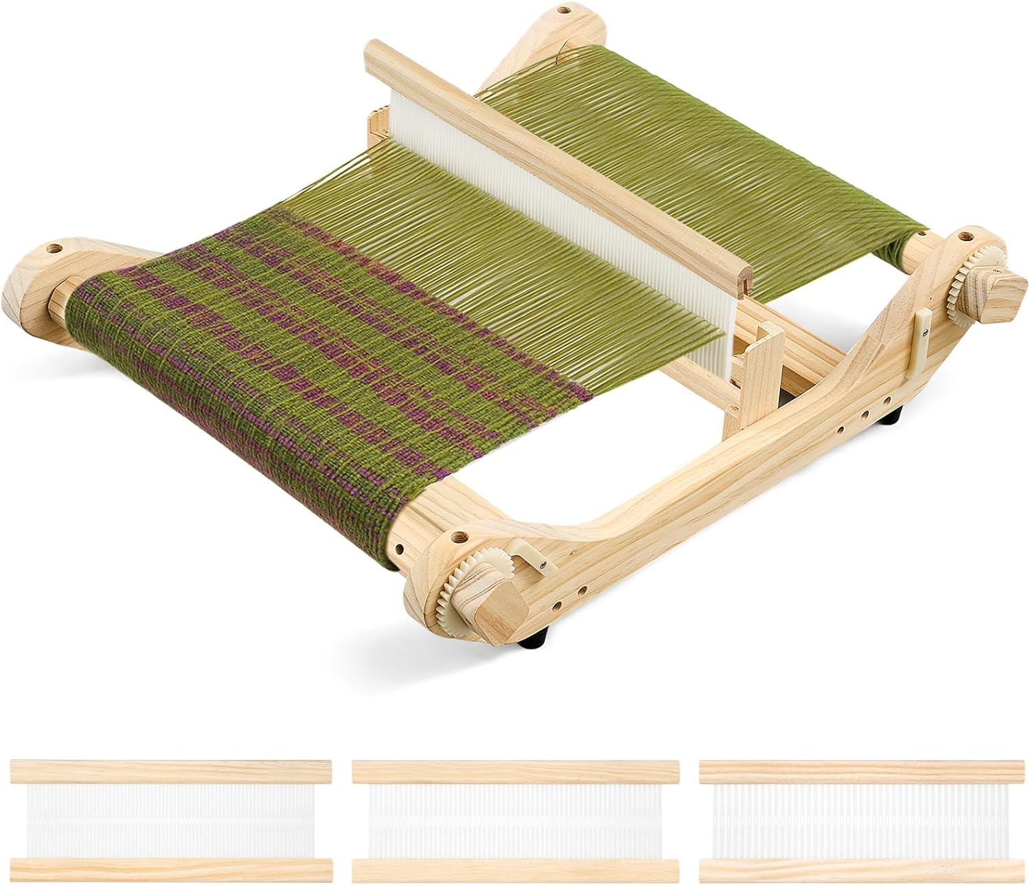 Threlaco 12 Inch Weaving Rigid Heddle Loom Kit Multi Craft Wooden Weaving Loom with Heddle Shed Stick Threads Warping Frame with Pegs and Yarn Stand for Adults Beginners Handcraft DIY Art Crafts