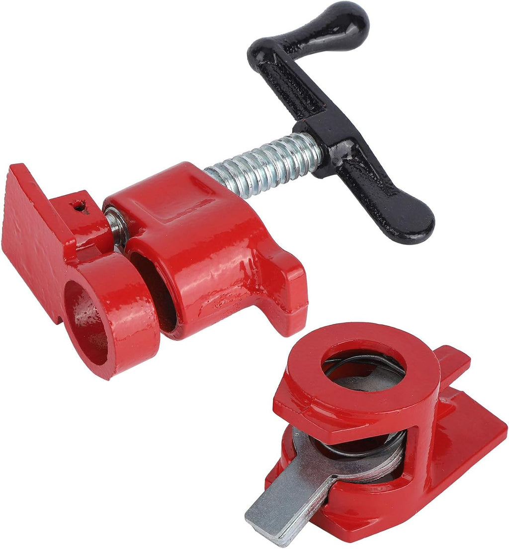 Wood Gluing Pipe Clamp Set, Heavy Duty Cast Iron with Large Feet and Ergonomic Handle, for Woodworking Workbench 3/4 Inch Threaded Pipe