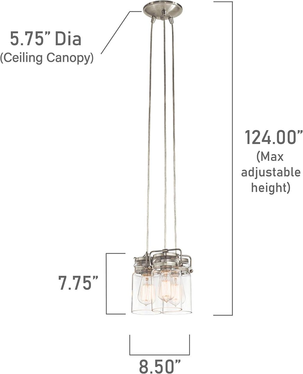 Kichler Brinley 3-Light Pendant Light Fixture with Clear Glass in Brushed Nickel for Kitchen Island, Dining Room, Modern Farmhouse Hanging Lamp (8.5' x 7.75'), 42869NI