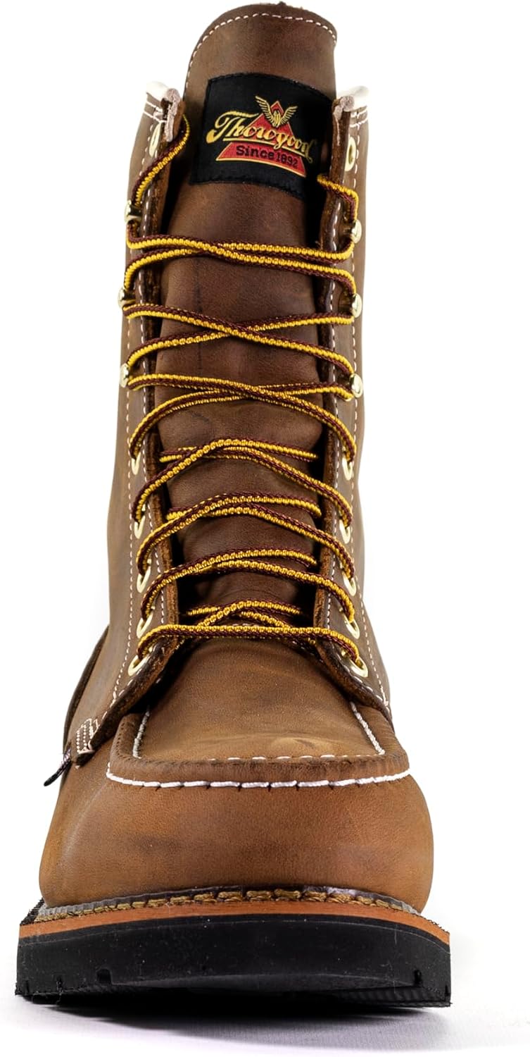Thorogood 1957 Series 8' Waterproof Steel Toe Work Boots for Men - Full-Grain Leather with Moc Toe, Slip-Resistant Heel Outsole, and Comfort Insole; EH Rated