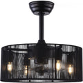 LOYALHEARTDY Caged Ceiling Fans with Lights and Remote 18' Black Fringe Tassel Ceiling Fan 3-Speed Modern Downrod Mount Bladeless Ceiling Fan Kids Fan