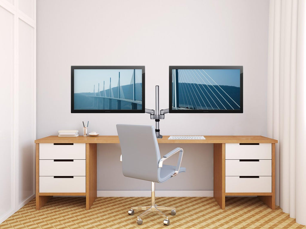 Mount-It! Premium Modular Dual Monitor Desk Mount Arms | Tilt Swivel VESA Wall Mount | Fits 13 15 17 19 21.5 24 27 Inch Computer Screens with 75 100 VESA Patterns | C-Clamp and Grommet Bases | Silver