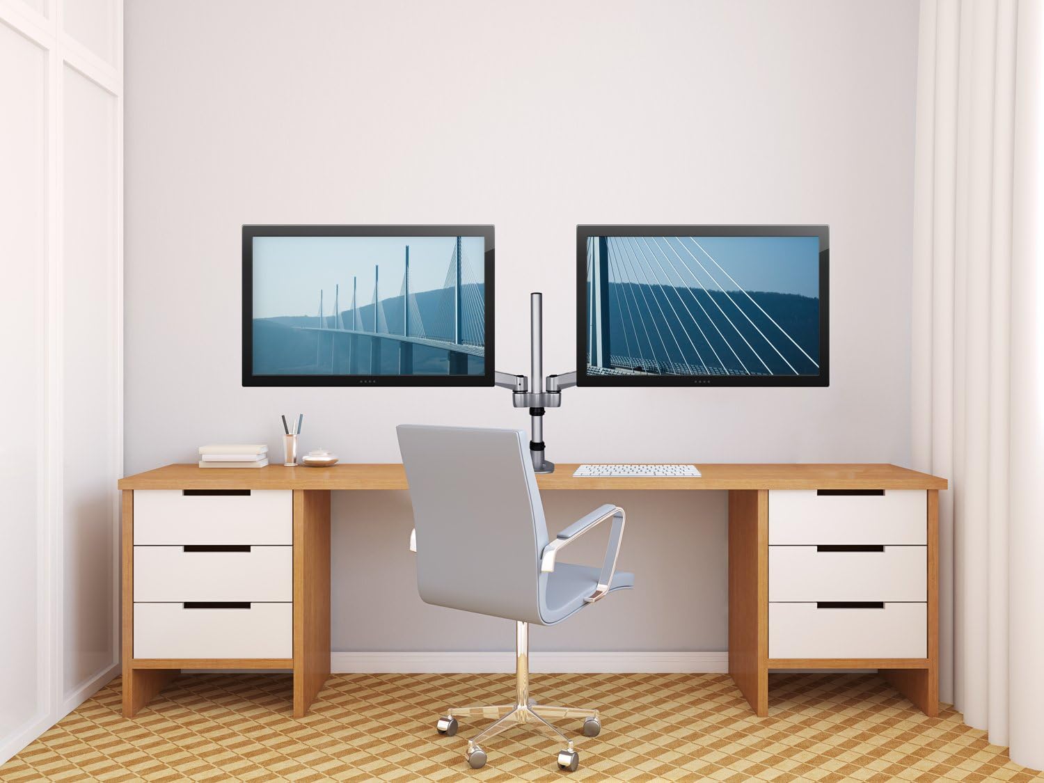 Mount-It! Premium Modular Dual Monitor Desk Mount Arms | Tilt Swivel VESA Wall Mount | Fits 13 15 17 19 21.5 24 27 Inch Computer Screens with 75 100 VESA Patterns | C-Clamp and Grommet Bases | Silver