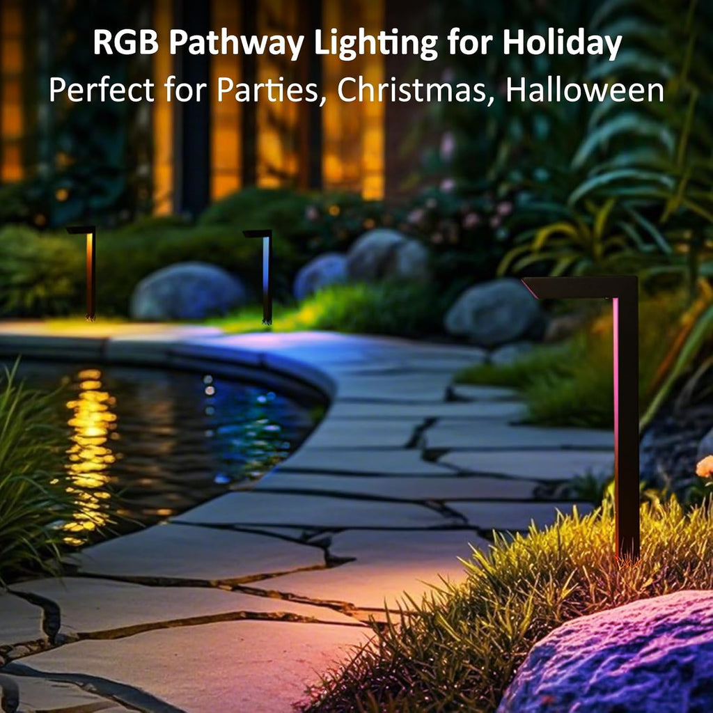Low Voltage Pathway Lights, 12V 5W LED RGB Color Changing Wired Landscape Path Lights Outdoor for Walkway Driveway Garden of Christmas Halloween, CRI90, Aluminum, Bronze, ETL, Pack of 6