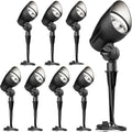 GOODSMANN Low Voltage Spotlights 12V AC Black Landscape Lighting Kit 8PK 5W LED 6500K Spot Lights Outdoor Hardwired Replaceable LED 400 Lumen Floodlights with Connectors and Metal Stakes