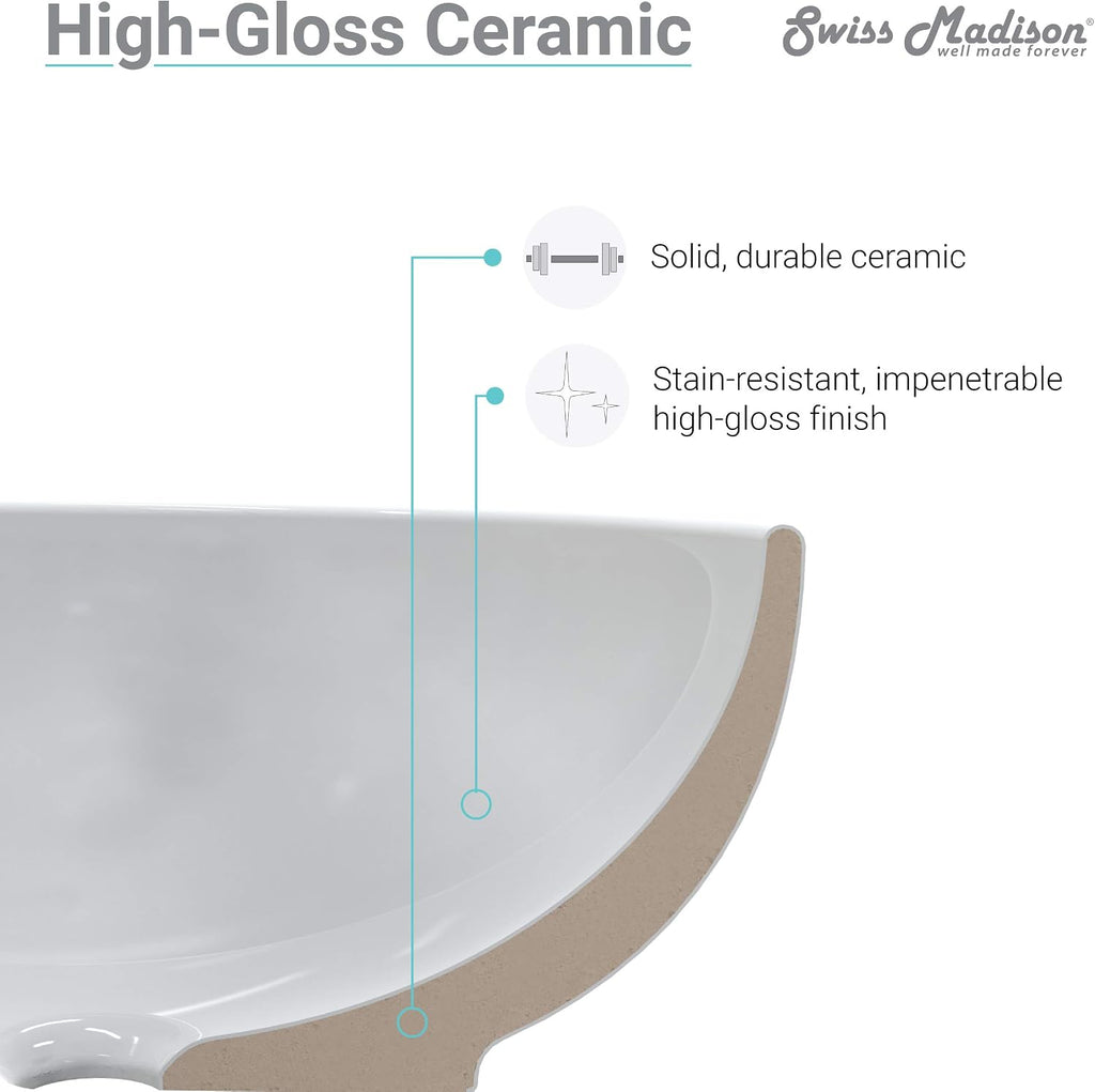 Swiss Madison Well Made Forever SM-VT327 Voltaire Vanity Top Sink, Glossy White